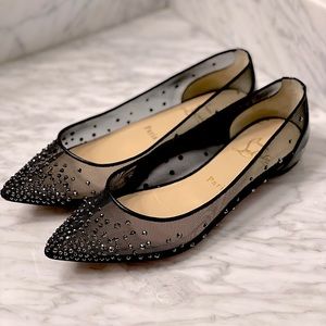 CHRISTIAN LOUBOUTIN Follies Strass Crystal Embellished Mesh Flats 35.5